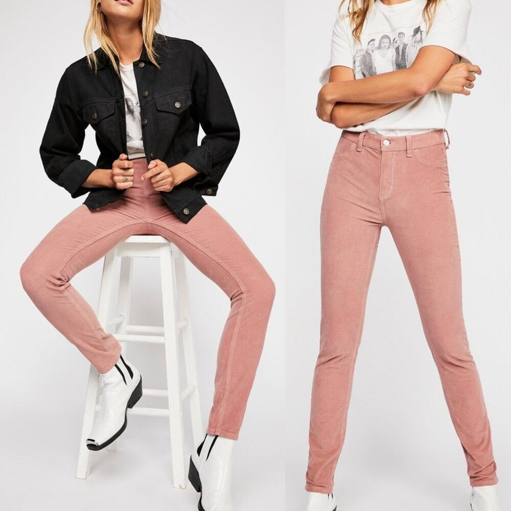 NWT Free People Skinny Corduroy Pants Modern Mauve Zip Button Pockets Size 27